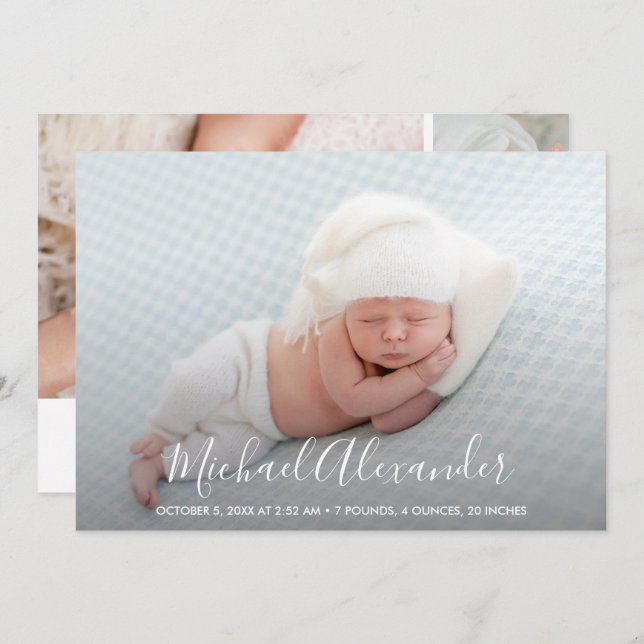 Simple Elegance Baby Boy Photo Birth Announcement (Front/Back)