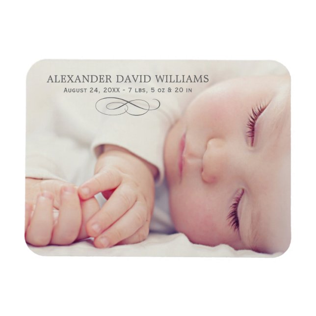 Simple Elegance Baby Photo Birth Announcement Magnet (Horizontal)