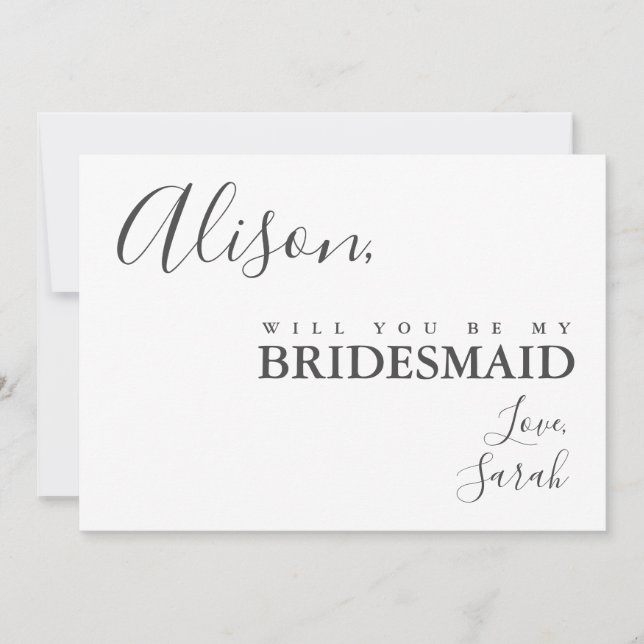 Simple Elegance Be My Bridesmaid Proposal Card (Front)