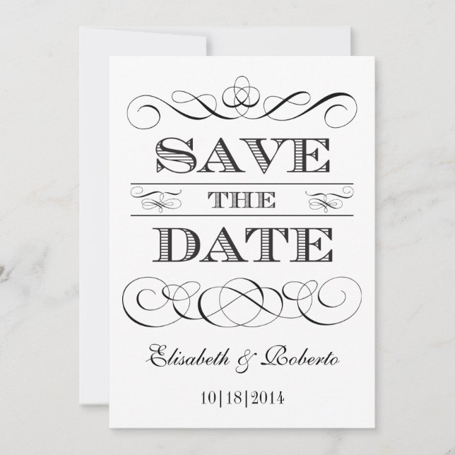 Simple Elegance Black and White Save the Date Invitation (Front)