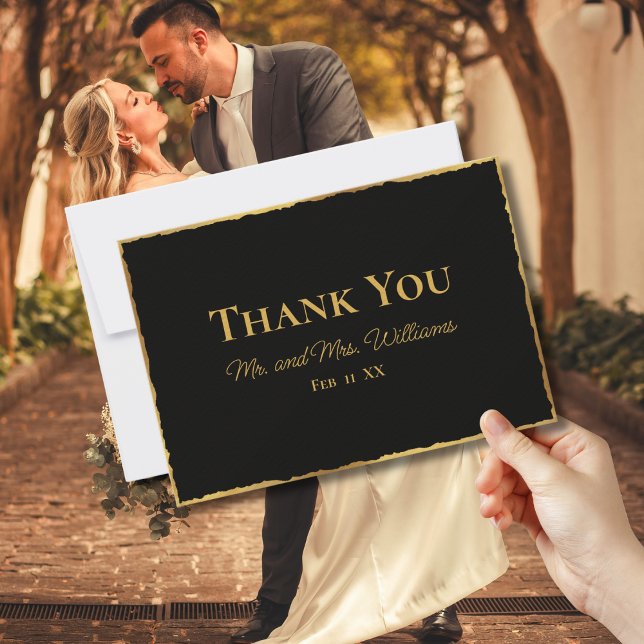 Simple Elegance Black Luxe Gold Edge Wedding Thank You Card (Creator Uploaded)
