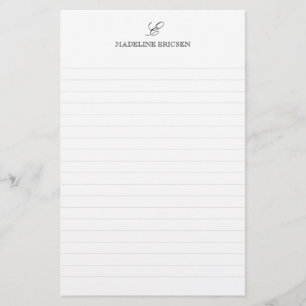 Simple Elegance Black White Monogram Lined Stationery
