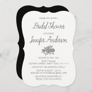 Simple Elegance Black White Rose Bridal Shower Invitation