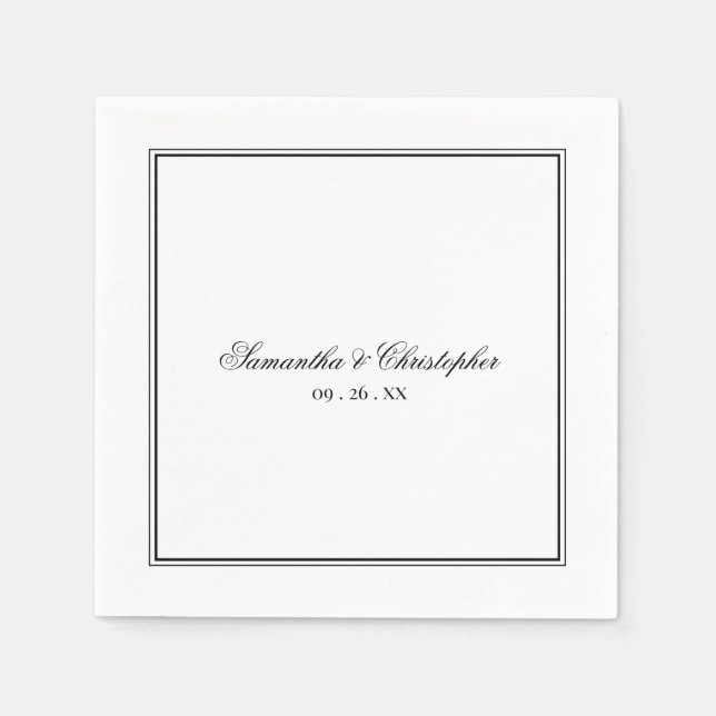 Simple Elegance Black & White Script Wedding Napkin (Front)