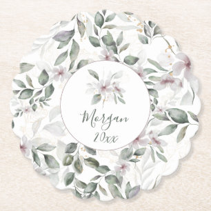Simple Elegance Blush Pink Botanical Watercolor  Paper Coaster