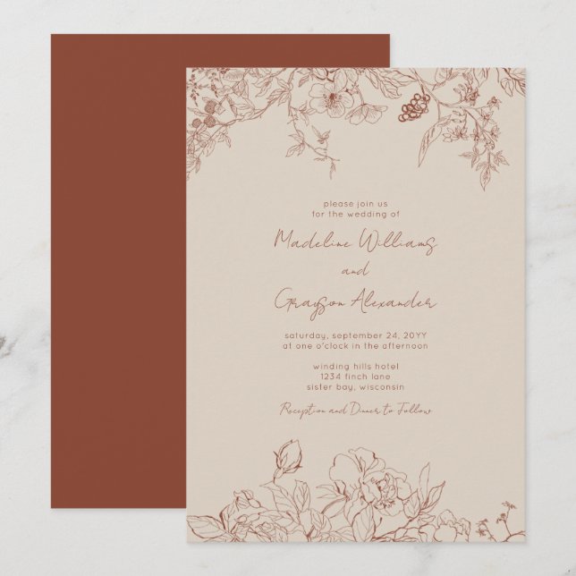 Simple Elegance Boho Floral Wedding Invitation (Front/Back)