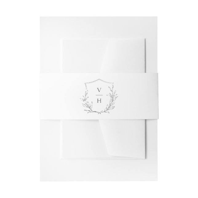 Simple elegance botanical crest monogram wedding invitation belly band (Front Example)