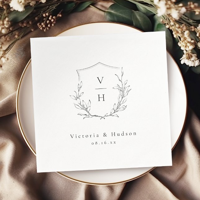 Simple elegance botanical crest monogram wedding napkin (Simple elegance botanical crest monogram wedding napkins)