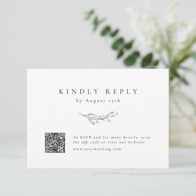 Simple elegance botanical greenery QR code wedding RSVP Card (Standing Front)