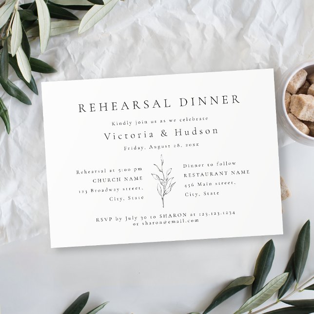 Simple elegance botanical leaves rehearsal dinner  invitation (Simple elegance botanical leaves rehearsal dinner invitation)