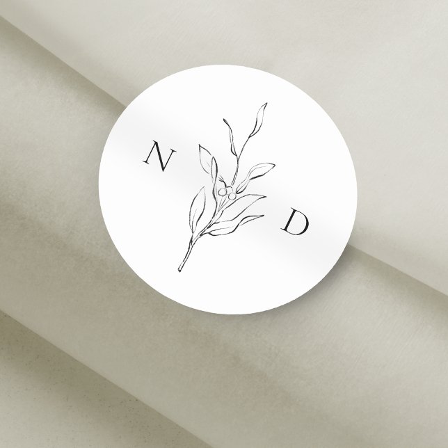 Simple elegance botanical leaves wedding classic round sticker (Simple elegance botanical leaves wedding classic round sticker)