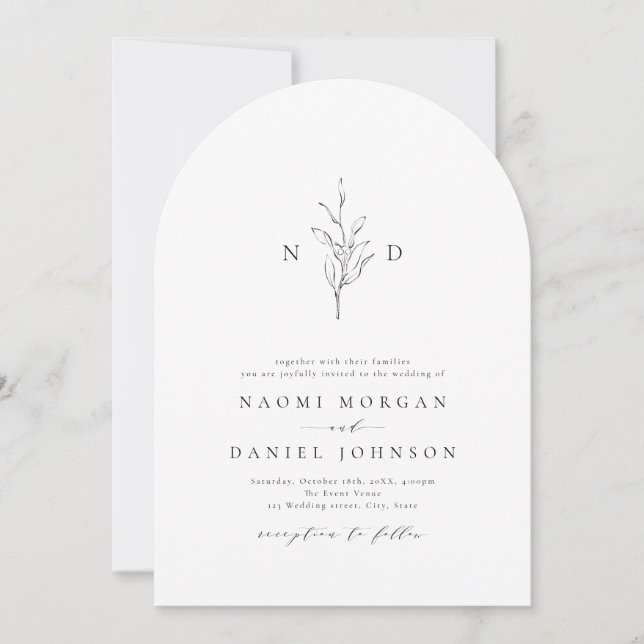  Simple elegance botanical monogram rustic wedding Invitation (Front)