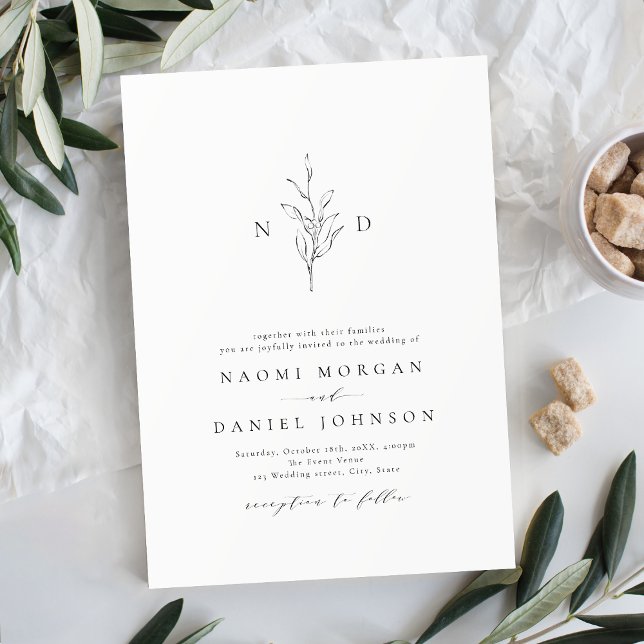  Simple elegance botanical monogram rustic wedding Invitation (Creator Uploaded)