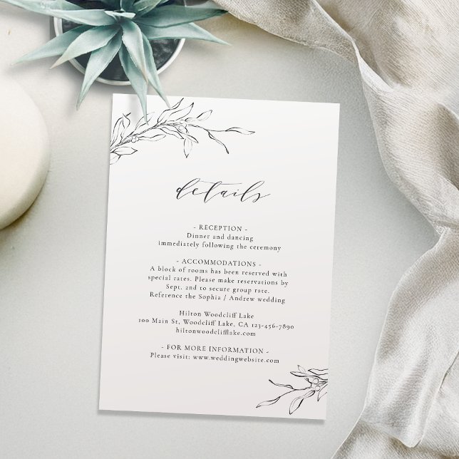Simple elegance botanical wedding details card (Simple elegance botanical wedding details card)