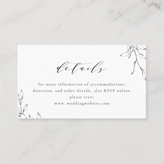 Simple elegance botanical wedding details card (Front)