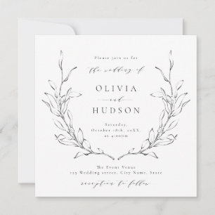 Simple elegance botanical wreath rustic wedding invitation