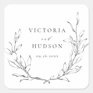Simple elegance botanical wreath wedding square sticker