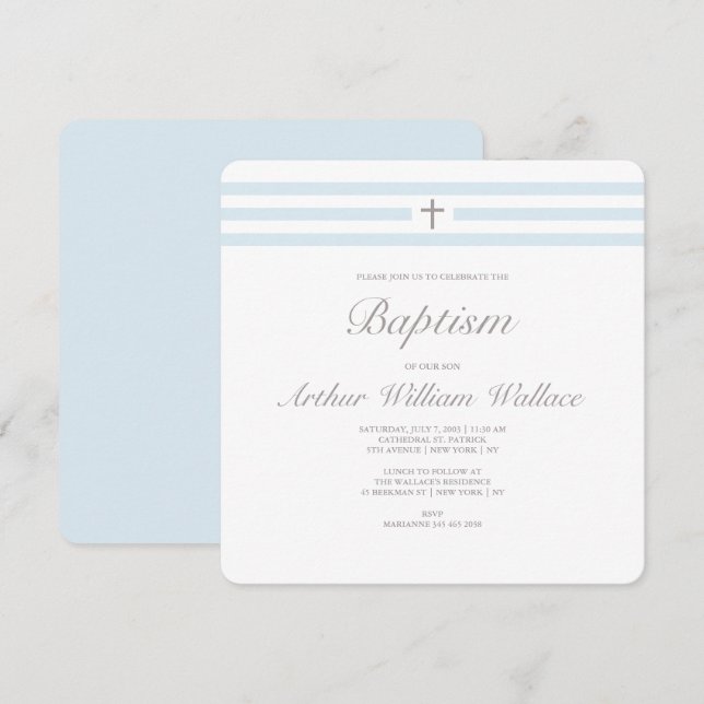 Simple elegance boys baptism invitation (Front/Back)
