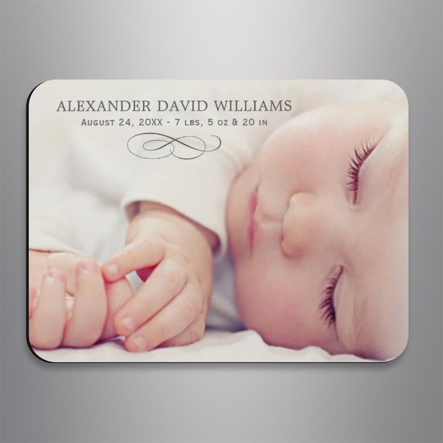 Simple Elegance Charcoal Grey Baby Photo Birth Magnet (Creator Uploaded)