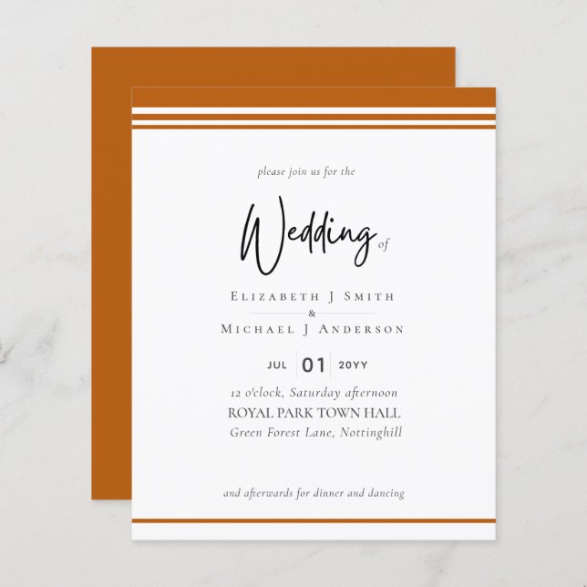 Simple Elegance Cinnamon Modern Budget Wedding (Front/Back)