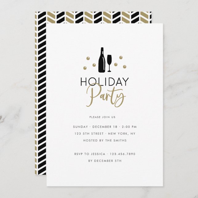 Simple Elegance Cocktail Bubbles Holiday Party Invitation (Front/Back)