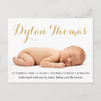Simple Elegance Custom Photo Birth Announcements