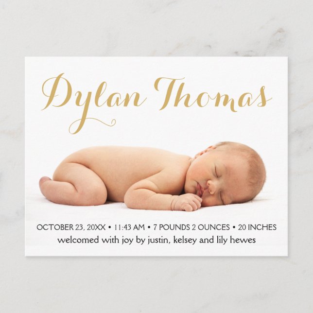 Simple Elegance Custom Photo Birth Announcements (Front)