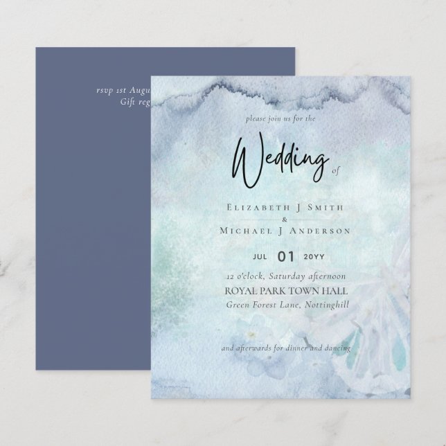 Simple Elegance Dusty Blue Modern Budget Wedding (Front/Back)