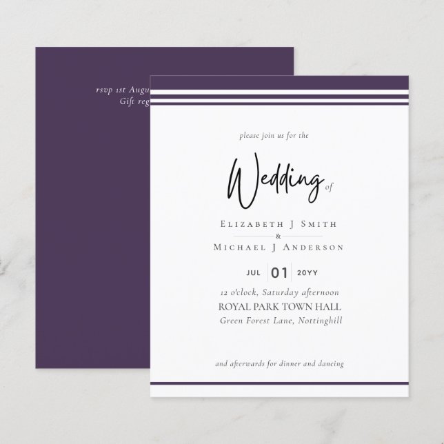 Simple Elegance Dusty Purple Modern Budget Wedding (Front/Back)