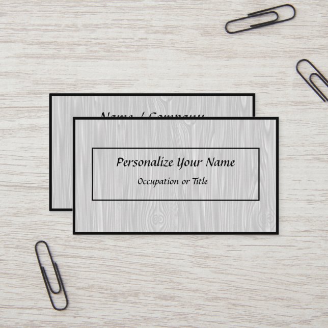 Simple Elegance Faux White Wood Black  Business Card (Front/Back In Situ)