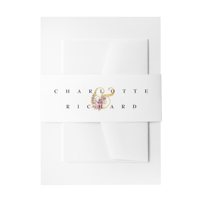 Simple Elegance Floral Ampersand with Names Invitation Belly Band (Front Example)
