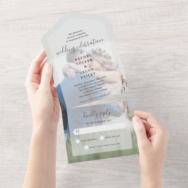 Simple Elegance Full-Photo Gold Foil Wedding All In One Invitation (Tearaway)