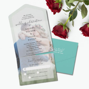 Simple Elegance Full-Photo Light Teal Wedding All In One Invitation