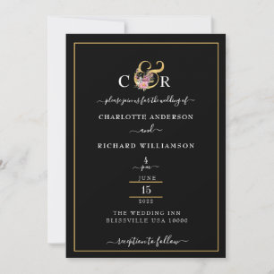 Simple Elegance, Gold Ampersand on Black  Invitation