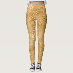 Simple Elegance Gold Foliage Pattern Stylish Leggings