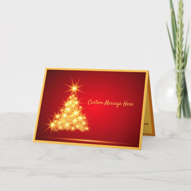Simple Elegance Golden Christmas Tree Lights Card (Front)
