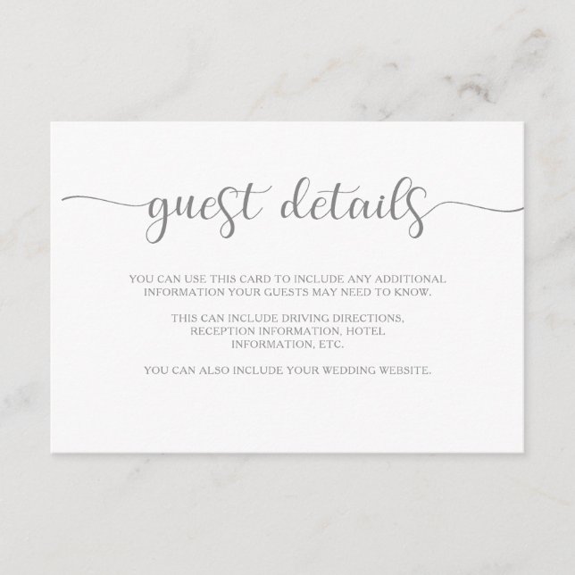 Simple Elegance | Grey and White Guest Details Enclosure Card (Front)