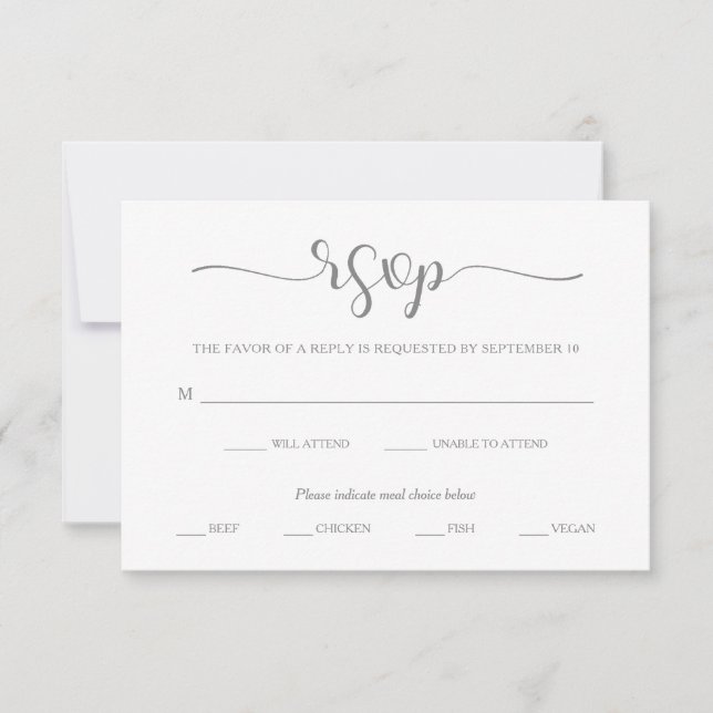 Simple Elegance | Grey and White RSVP Meal Choice (Front)