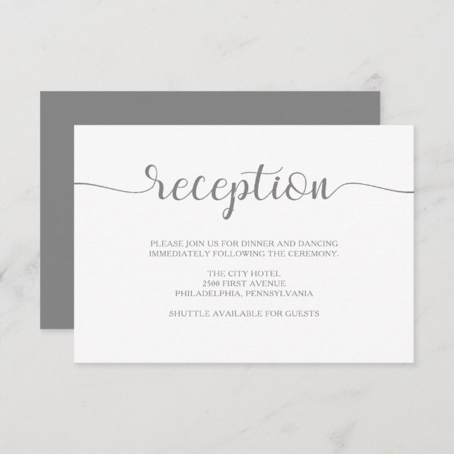 Simple Elegance | Minimal Grey and White Reception Invitation (Front/Back)
