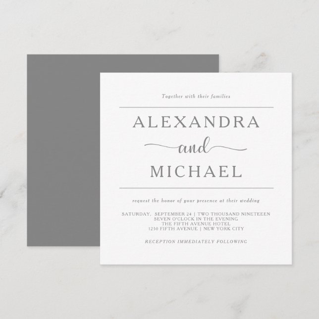 Simple Elegance | Minimal Grey and White Wedding Invitation (Front/Back)