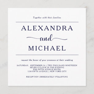 Simple Elegance   Minimal Navy and White Wedding Invitation