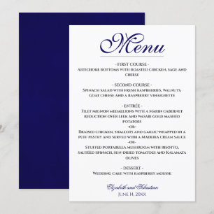 Simple Elegance Navy Blue & White Wedding  Menu