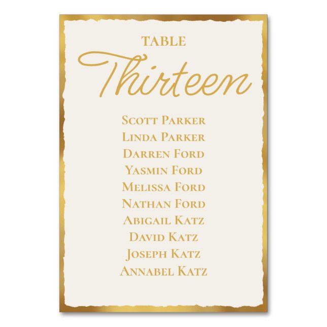 Simple Elegance Off White Gold Edge Seating Chart Table Number (Front)