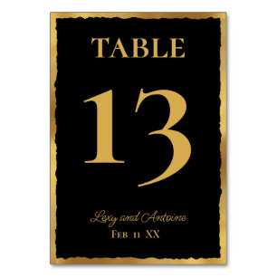 Simple Elegance Personalised Black Bold Gold Edge Table Number