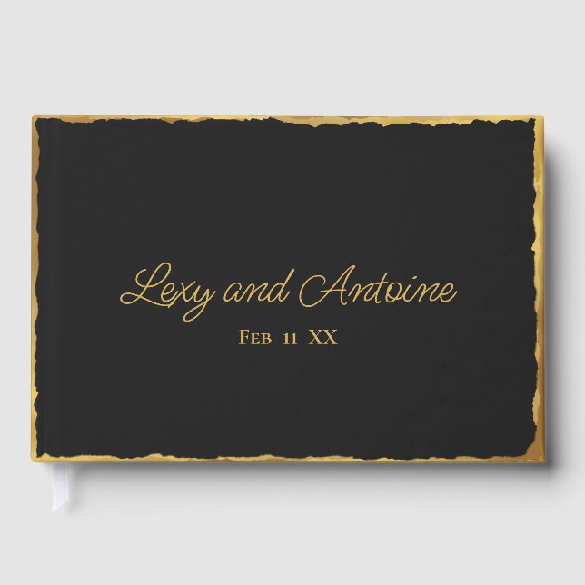 Simple Elegance Personalised Black Gold Edge Guest Book (Front)