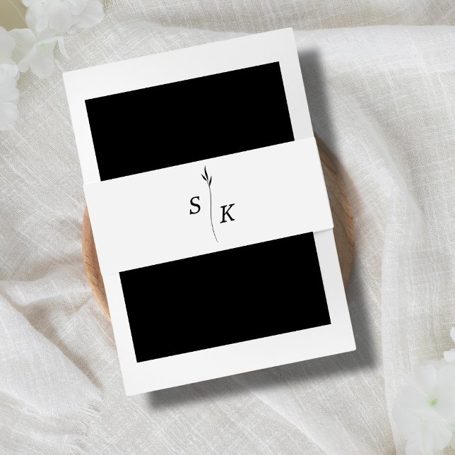 Simple Elegance Personalised Leaf Monogram Wedding Invitation Belly Band (Creator Uploaded)