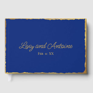 Simple Elegance Personalised Royal Blue Gold Edge  Guest Book