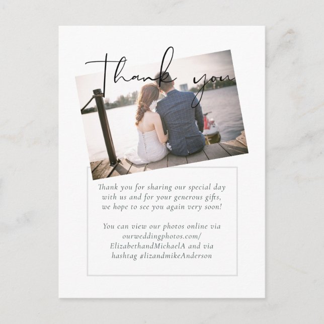 Simple Elegance PHOTO Wedding Thank You Budget Postcard (Front)