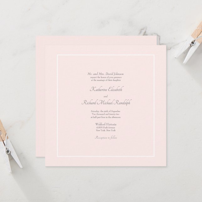 Simple Elegance Pink Formal Wedding Square  Invitation (Front/Back In Situ)