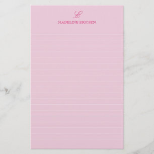 Simple Elegance Pink Monogram Lined Stationery